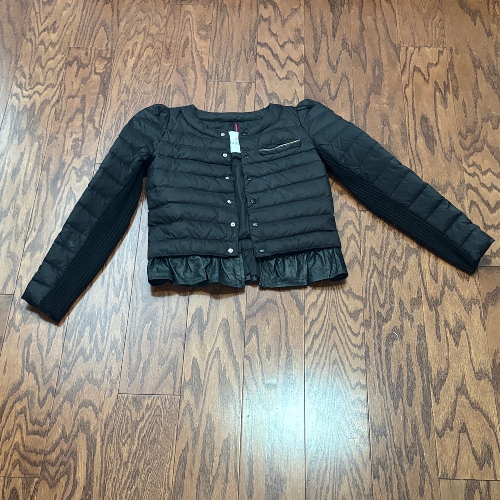 Moncler Black Quilted Jacket with Ruffle Hem